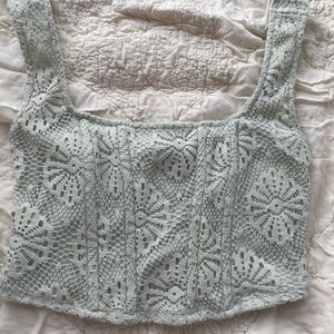 American Eagle Outfitters Green Cropped Embellished Tank Top